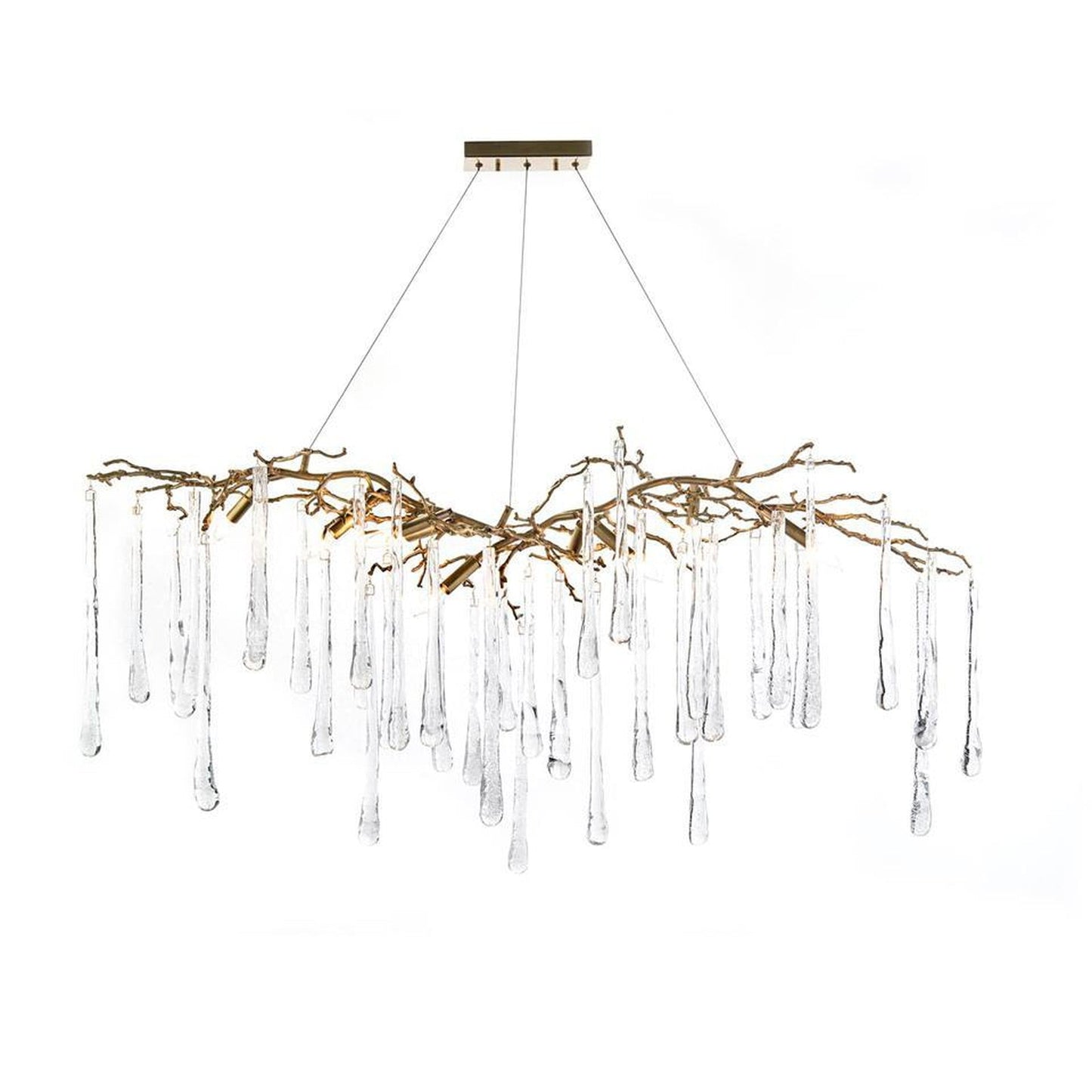 John Richard Brass and Glass Teardrop Nine-Light Chandelier
