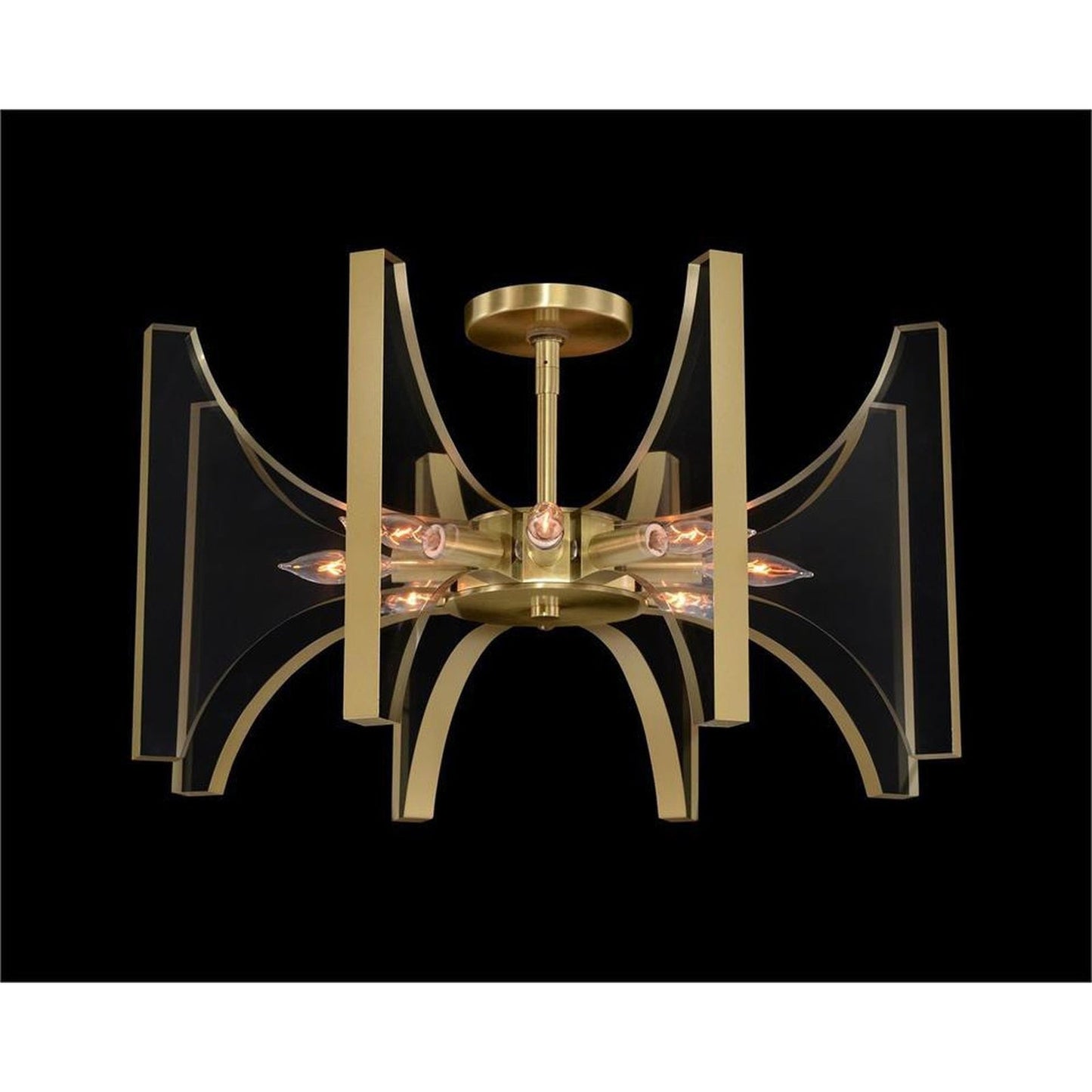 John Richard Genesis: Acrylic and Antique Brass Eight-Light Semiflush