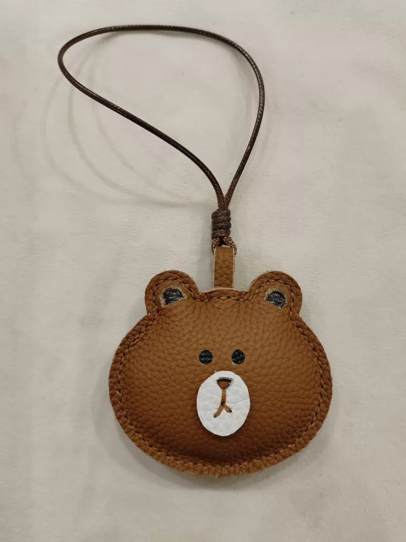 Bear Charm for Adults – Brown Leather Handmade Pendant Keychain – 3.5 Inch