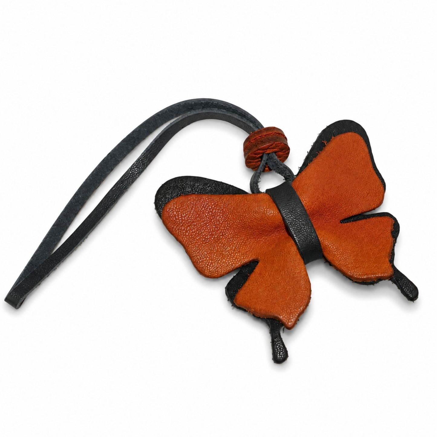 Butterfly Pendant for Adults – Orange Leather Handmade Charm Necklace – 7.5 cm
