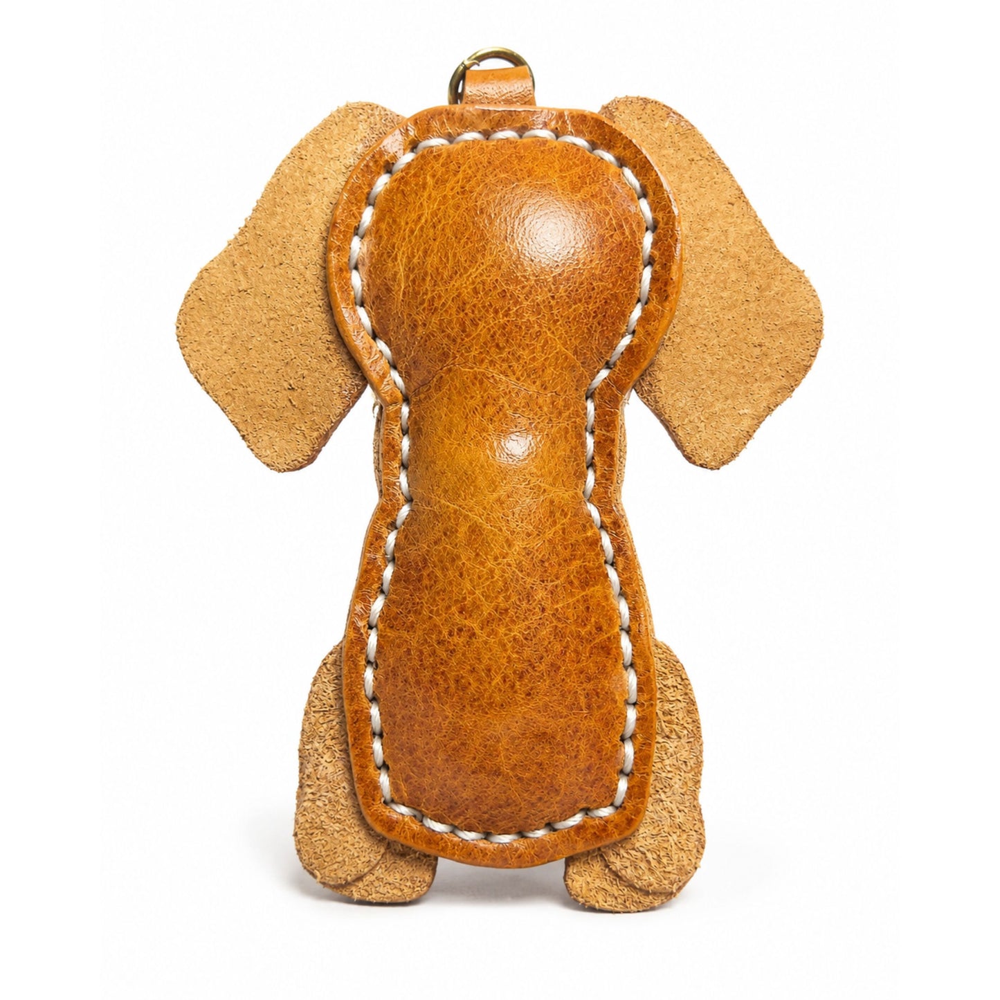 Dog Keychain for Adults – Brown Leather Handmade Puppy Pendant – 4x3 Inch