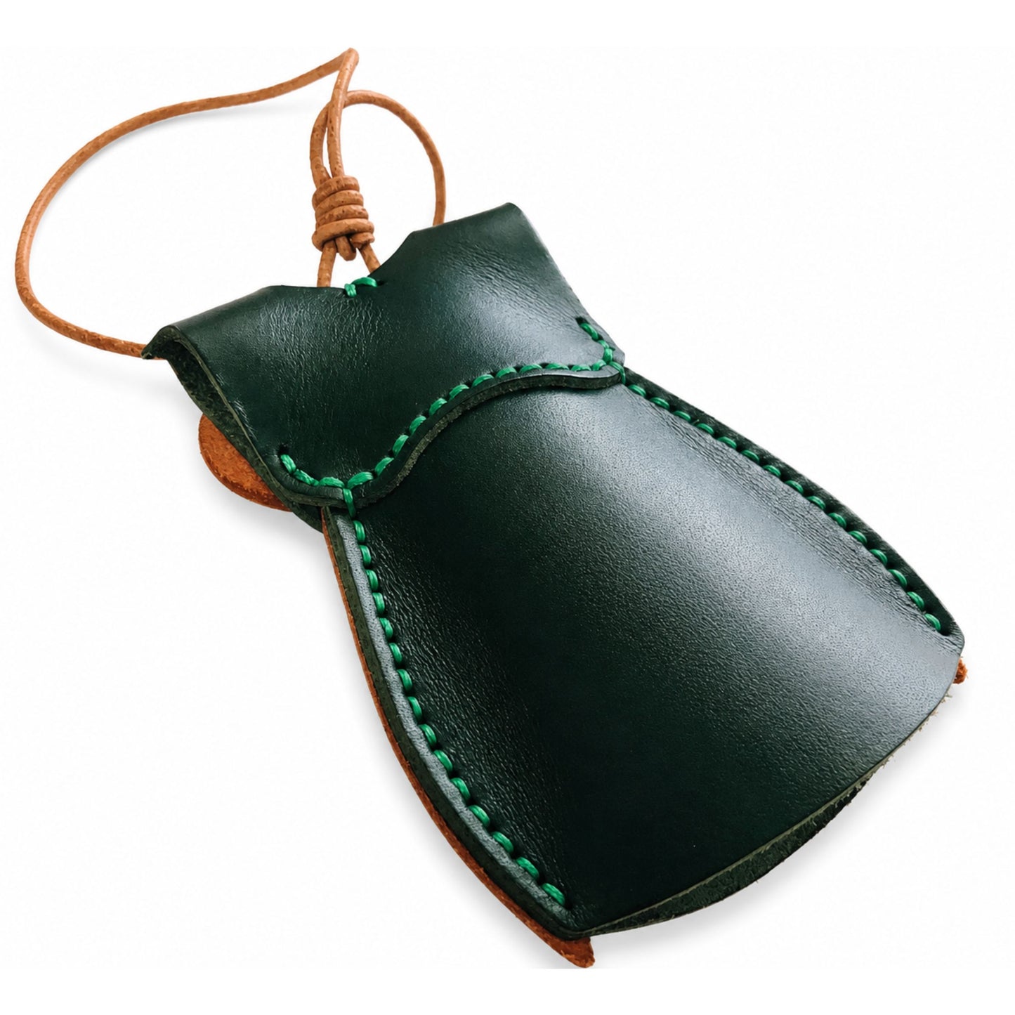 Owl Pouch Pendant for Adults – Green Leather Handmade Key Holder – 9.5 cm