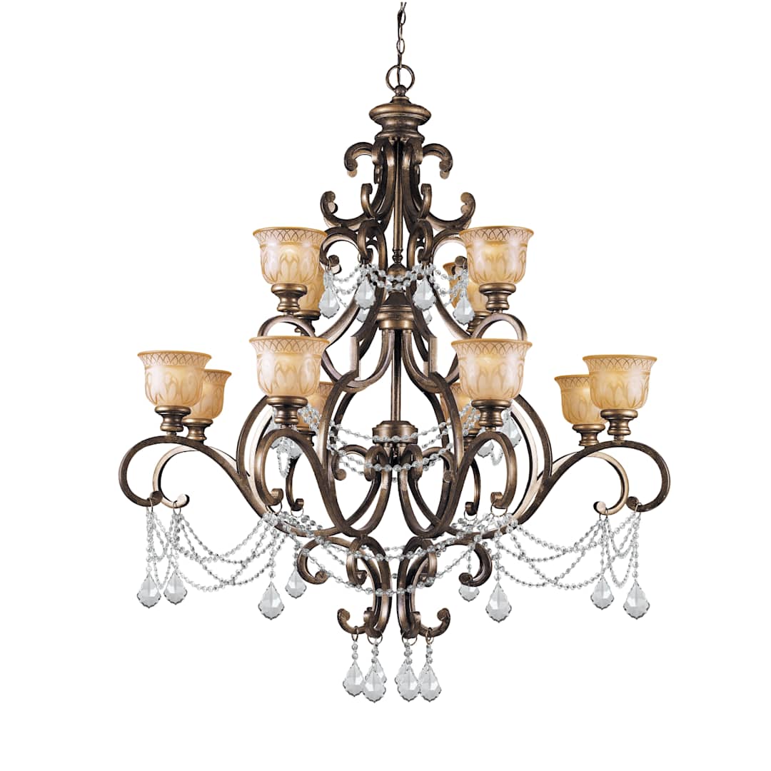 Norwalk 12 Light 48" Wide Crystal Chandelier with Patterned Glass Shades and Swarovski Strass Crystal Accents