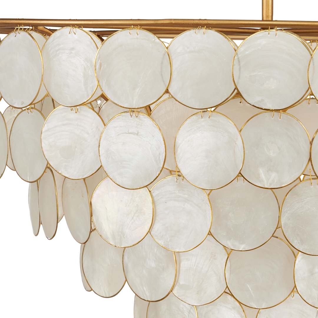 Bon Vivant 5 Light 30" Wide Wrought Iron Waterfall Chandelier with Hanging Capiz Shells