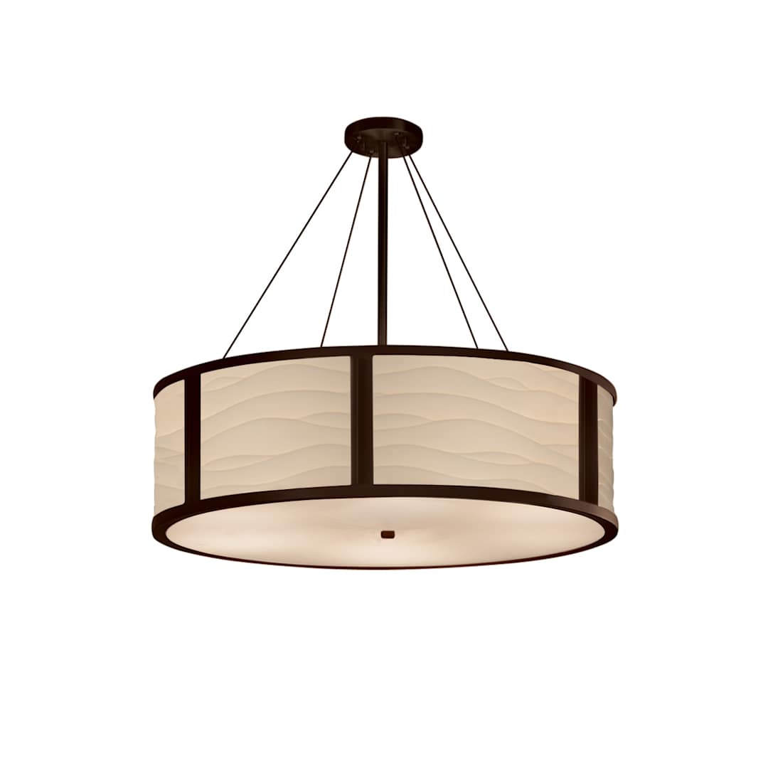 Porcelina Single Light 36" Wide Integrated 3000K LED Drum Chandelier with Wavy Faux Porcelain Resin Shade