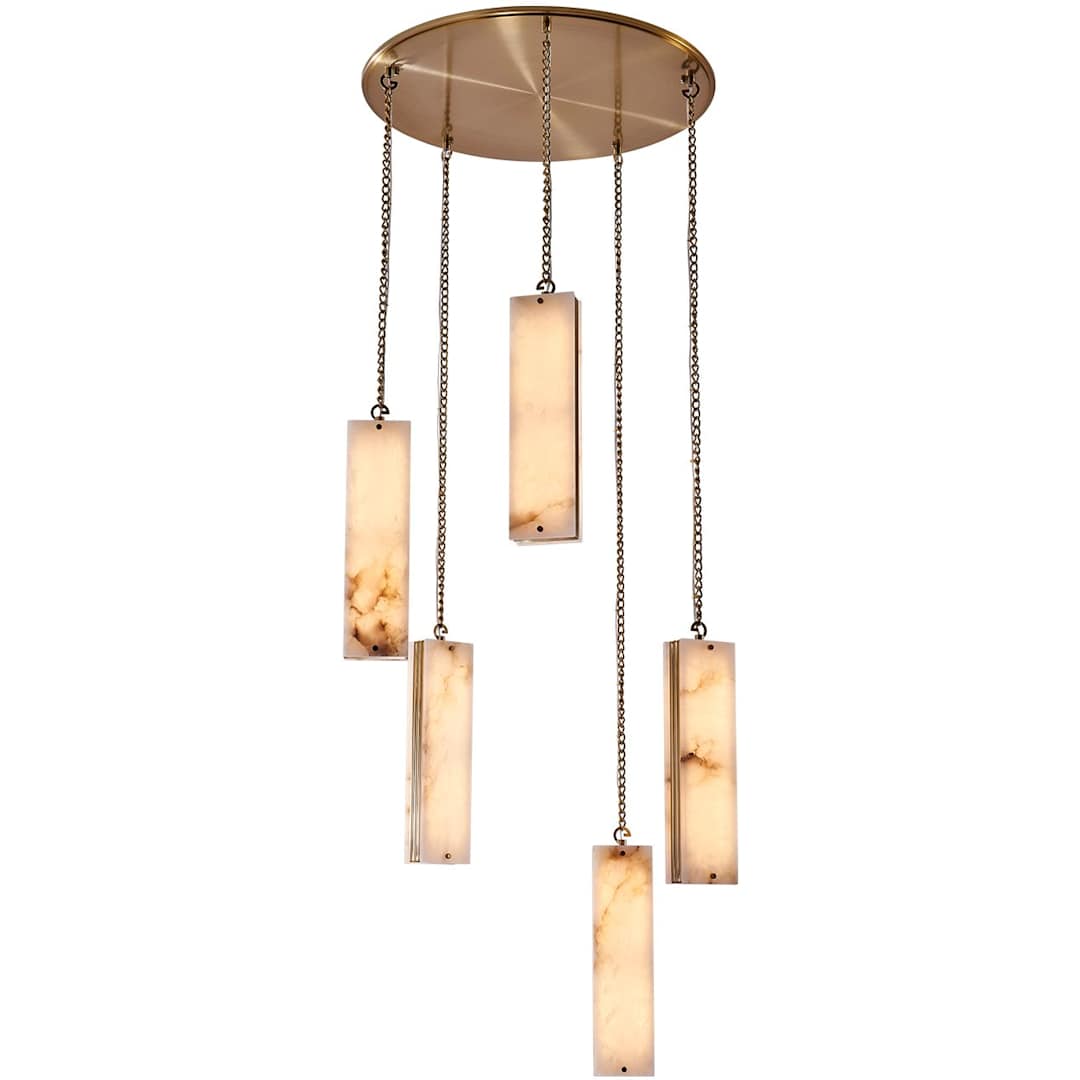 Vertical 28" Wide LED Multi Light Pendant with Alabaster Shades