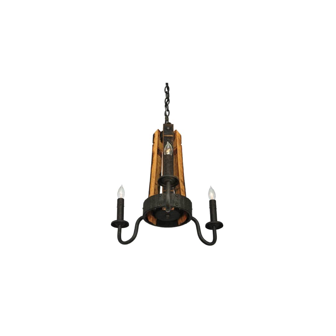 17" Wide Barrel Stave Madera 3 Light Chandelier
