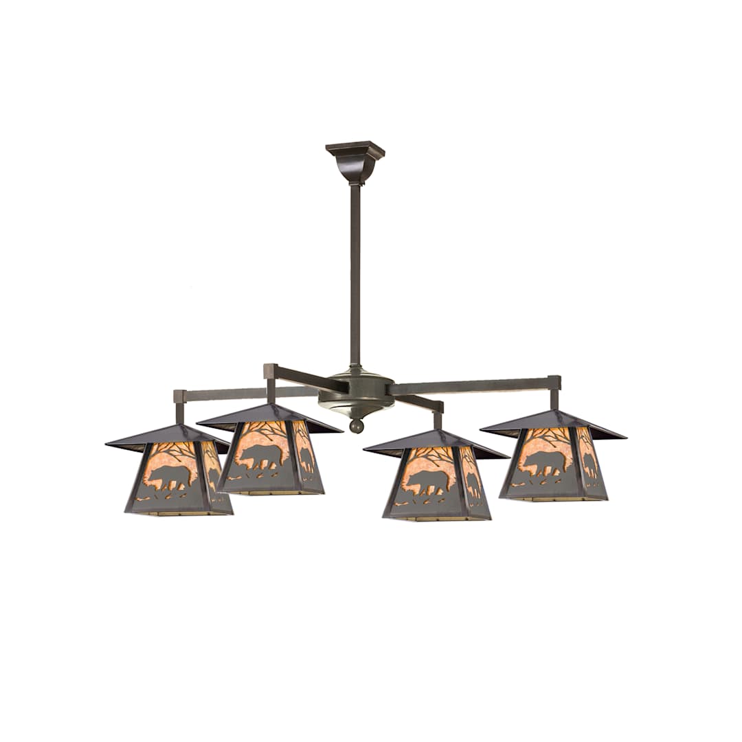 32" W Stillwater Bear At Dawn 4 Light Chandelier