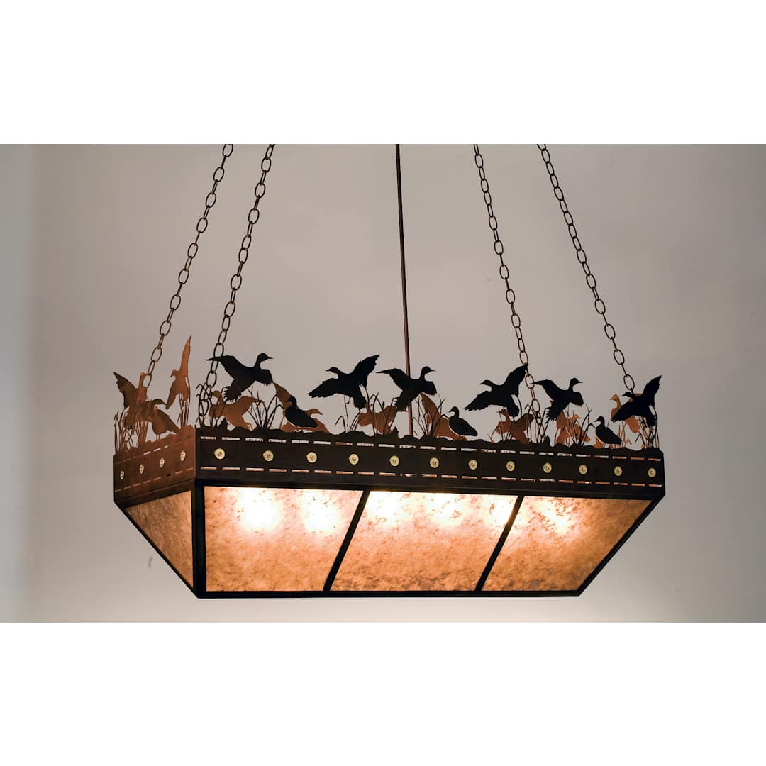 Ducks in Flight 6 Light 48" Wide Linear Chandelier with Silver Mica Shade