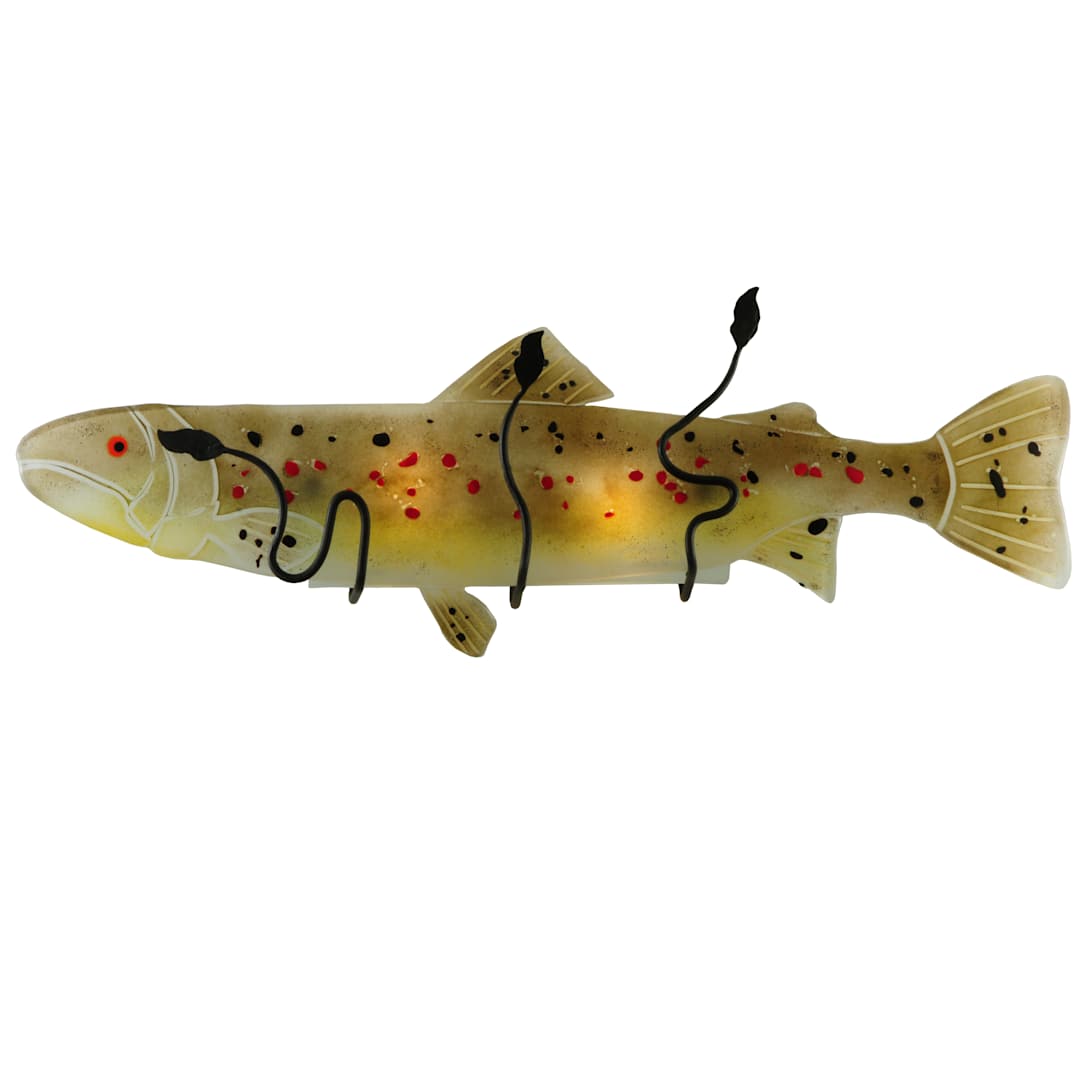 30" W Brown Trout Fused Glass Wall Sconce
