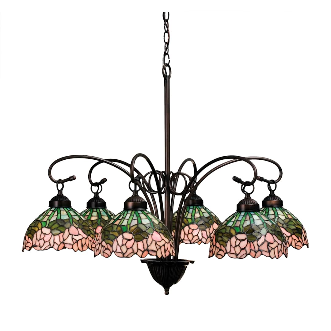 Cabbage Rose 6 Light 31" Wide Chandelier with Tiffany Glass Shade