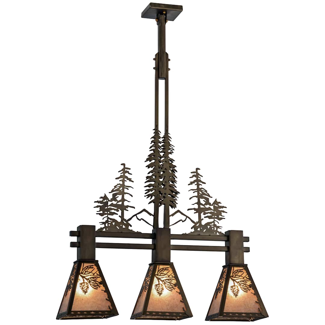 Tall Pines 3 Light 30" Wide Linear Chandelier with Silver Mica Shade