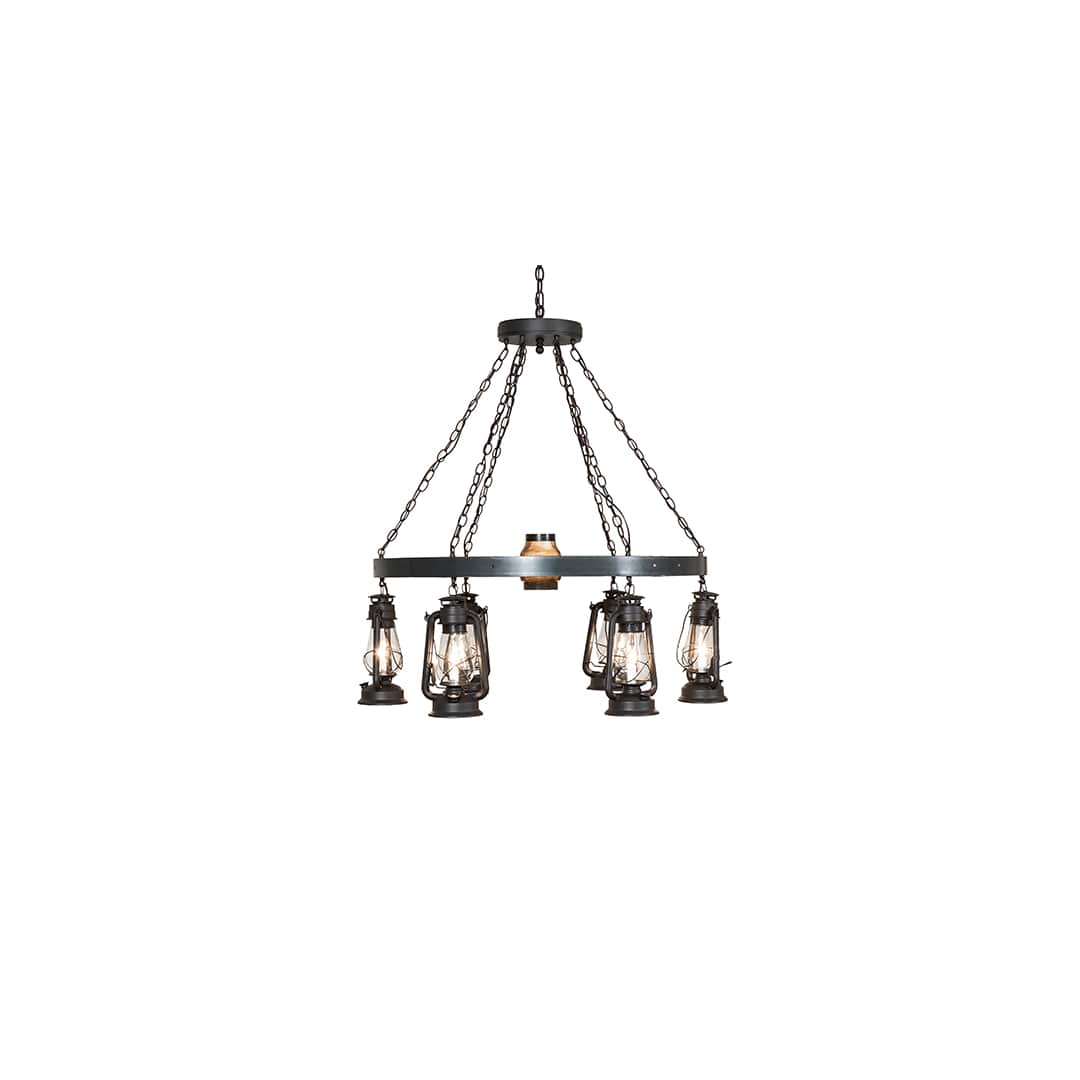 Miners Lantern Wagon Wheel 6 Light 40" Wide Lantern Chandelier