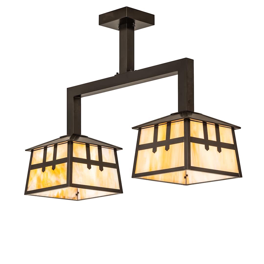 Stillwater 2 Light 32" Wide Semi-Flush Ceiling Fixture with Iridescent Glass Shades