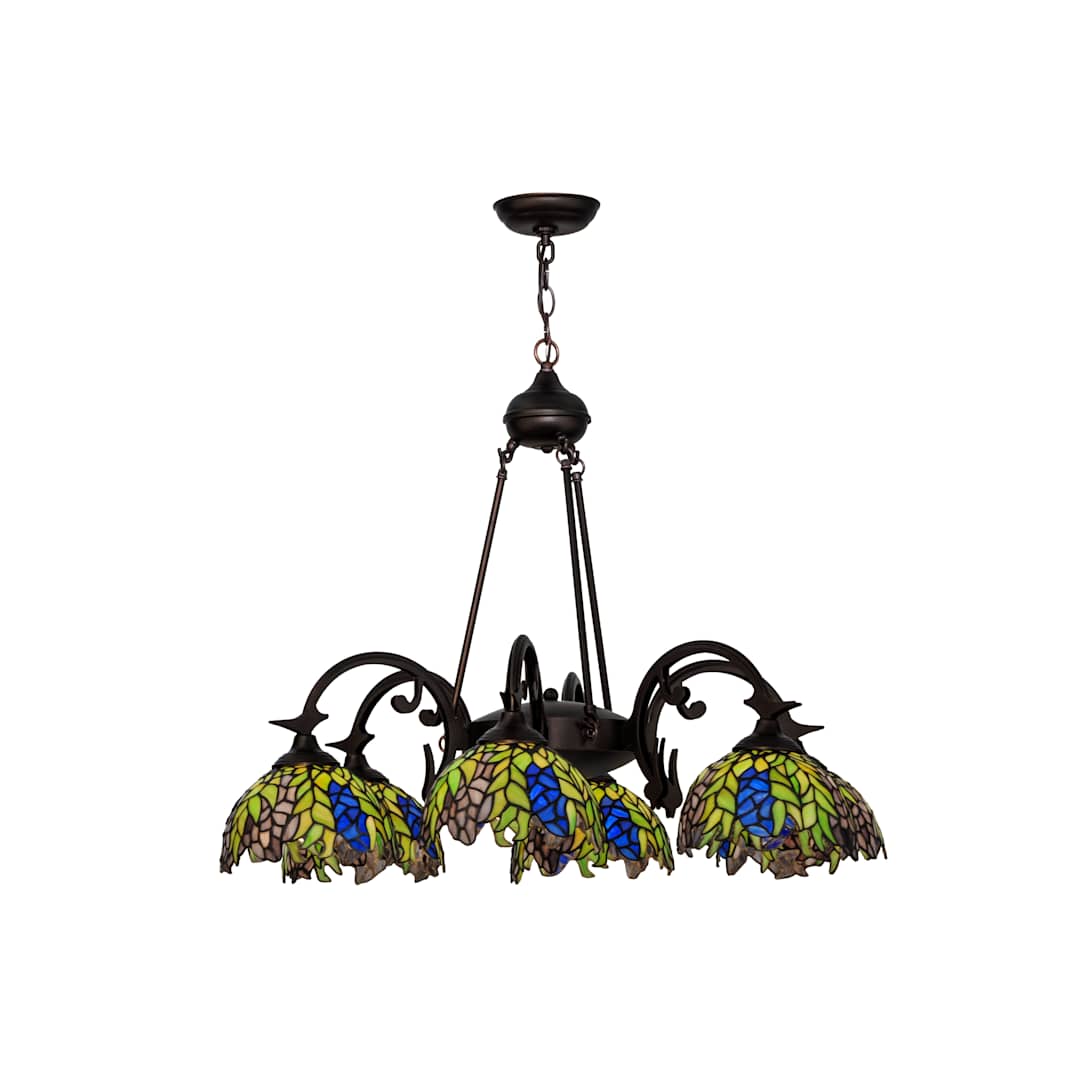 Tiffany Honey Locust 6 Light 32" Wide Chandelier with Tiffany Glass Shade