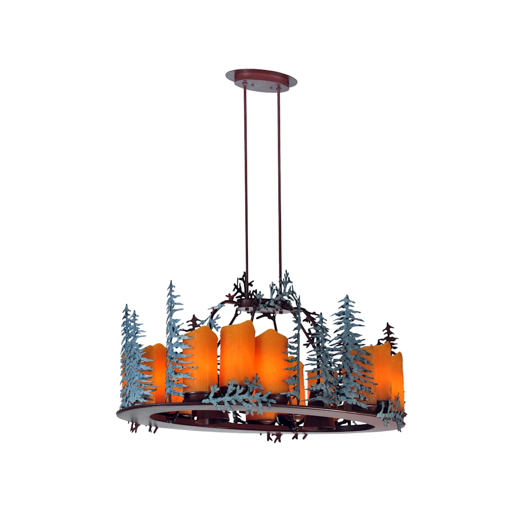 Tall Pines 12 Light 42" Wide Pillar Candle Chandelier with Orange Glass Shade