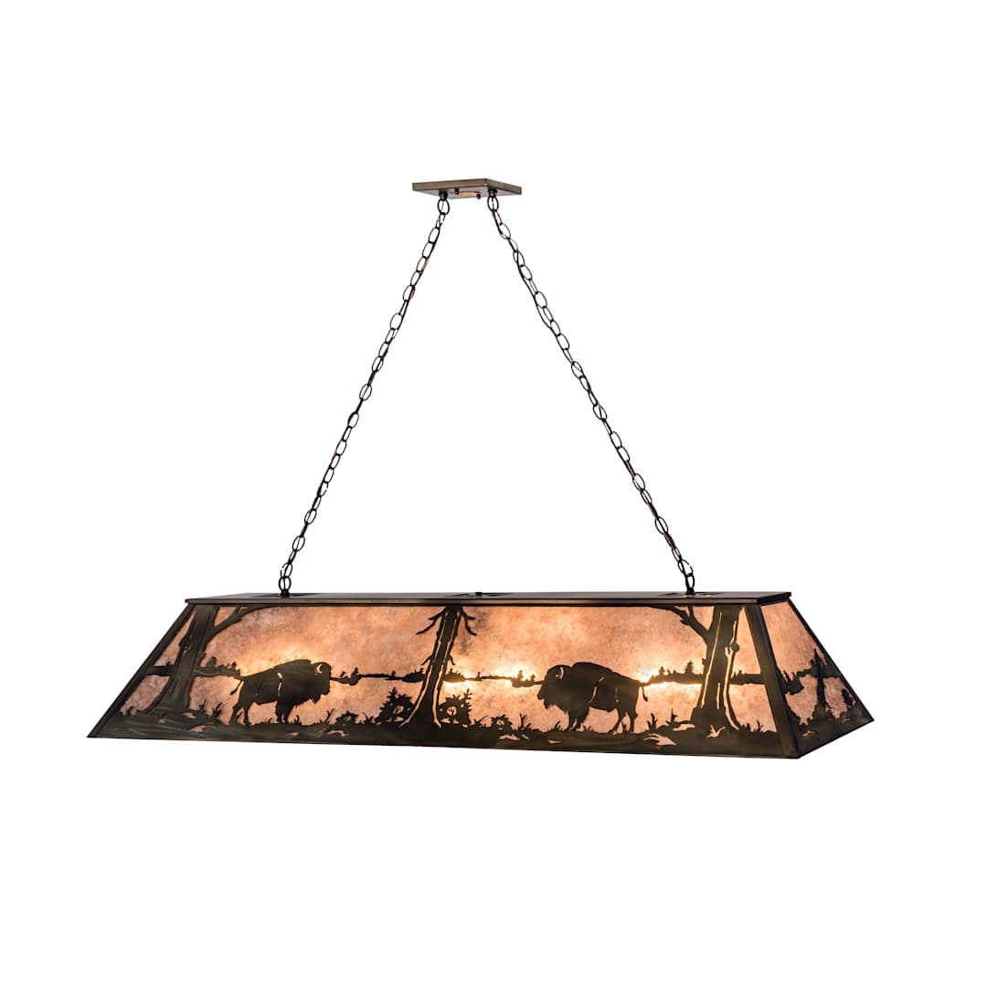 Buffalo at Lake 9 Light 60" Wide Billiard Chandelier with Silver Mica Shade
