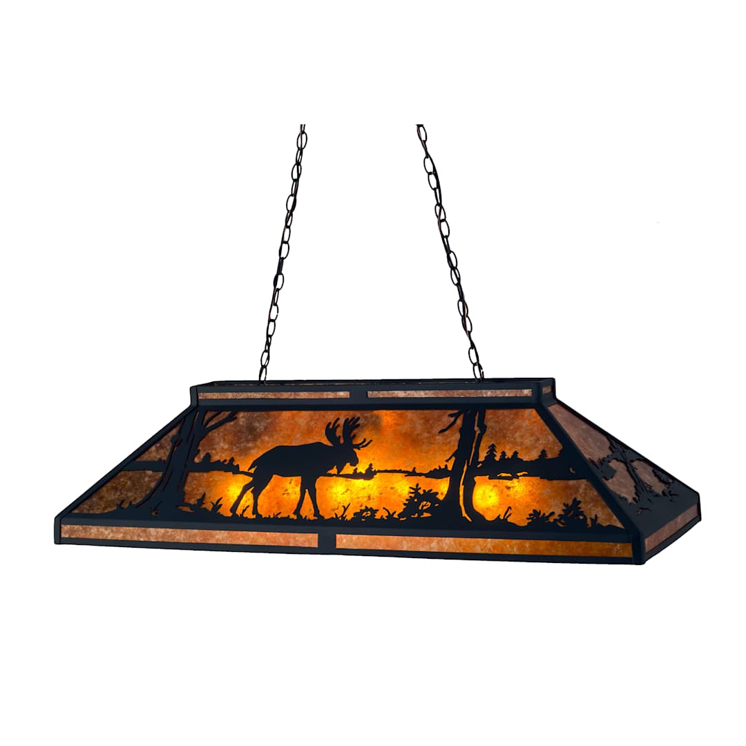 Moose at Lake 9 Light 48" Wide Billiard Chandelier with Brown Mica Shade