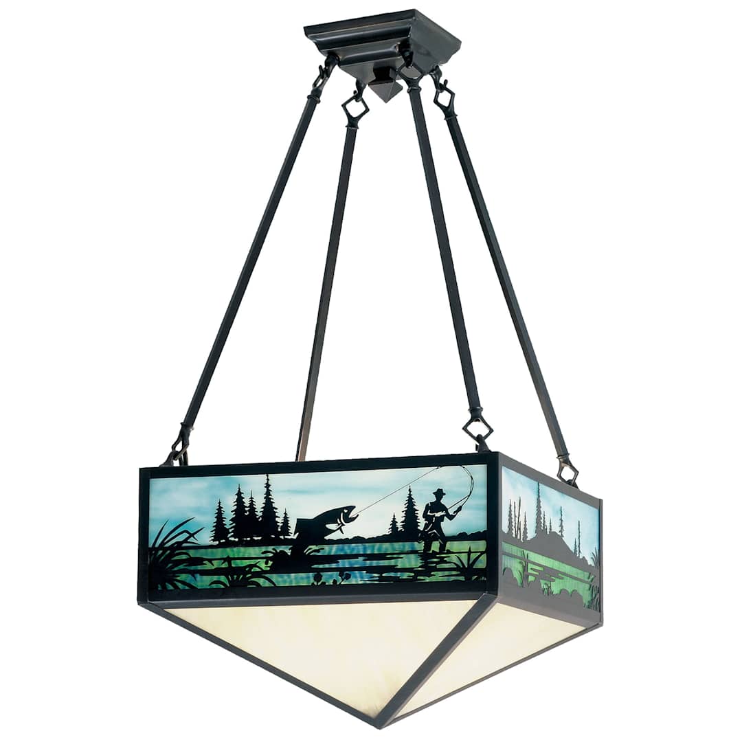 Fly Fishing Creek 3 Light 16-1/2" Wide Semi Flush Ceiling Fixture with Multi-colored Glass Shade