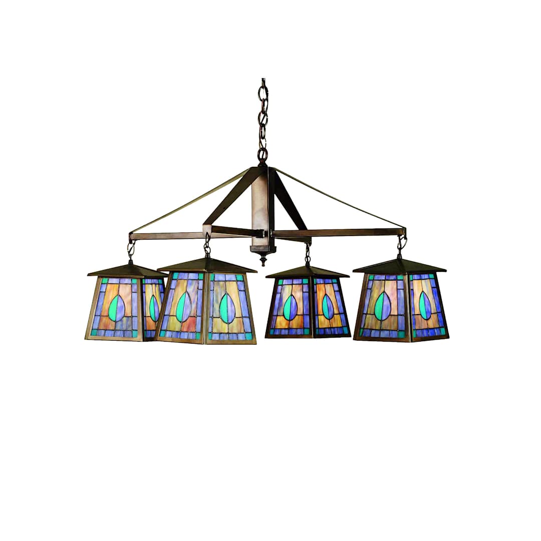 Mackintosh Leaf 4 Light 38" Wide Chandelier with Tiffany Glass Shade