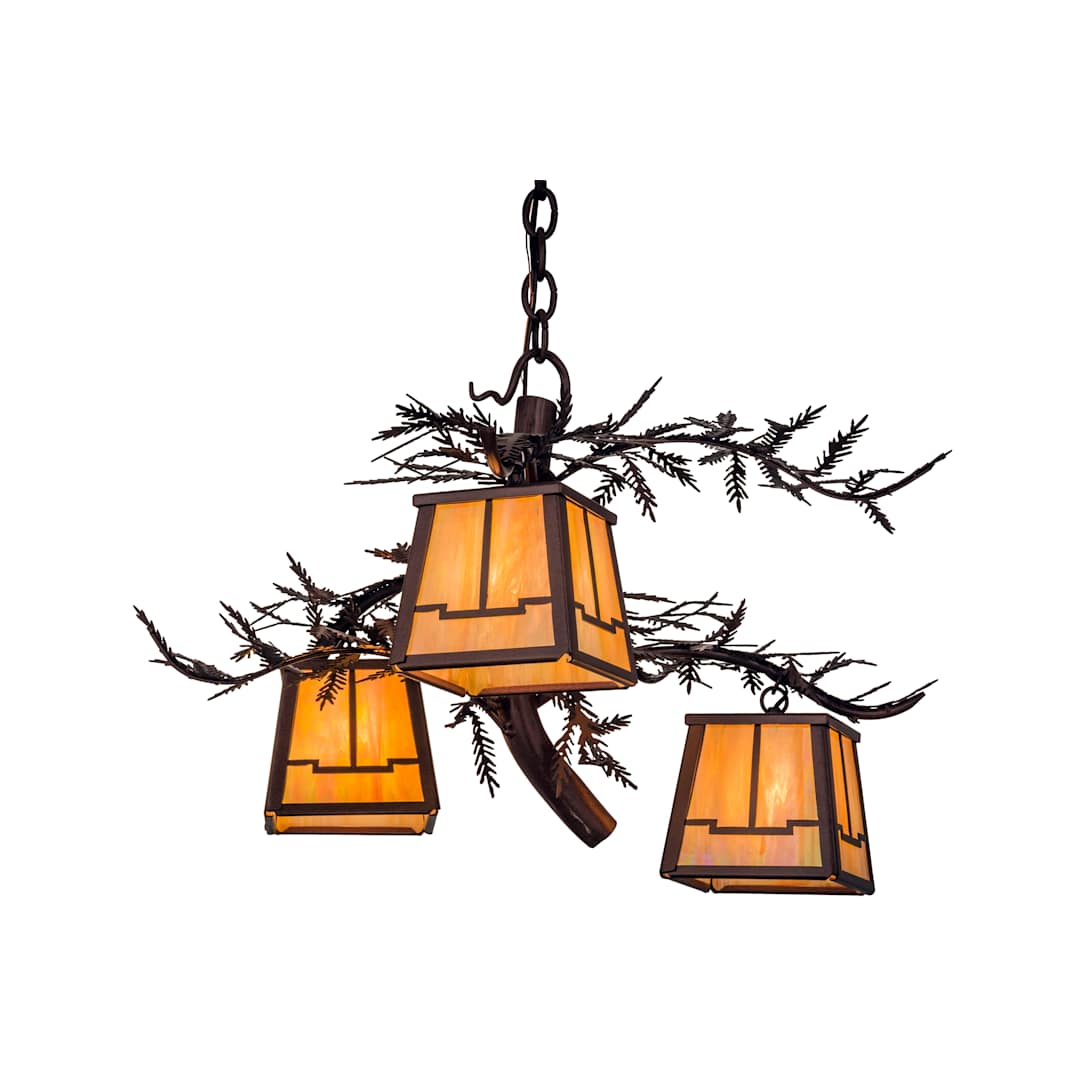 Pine Branch 3 Light 25" Wide Chandelier with Orange Glass Shade