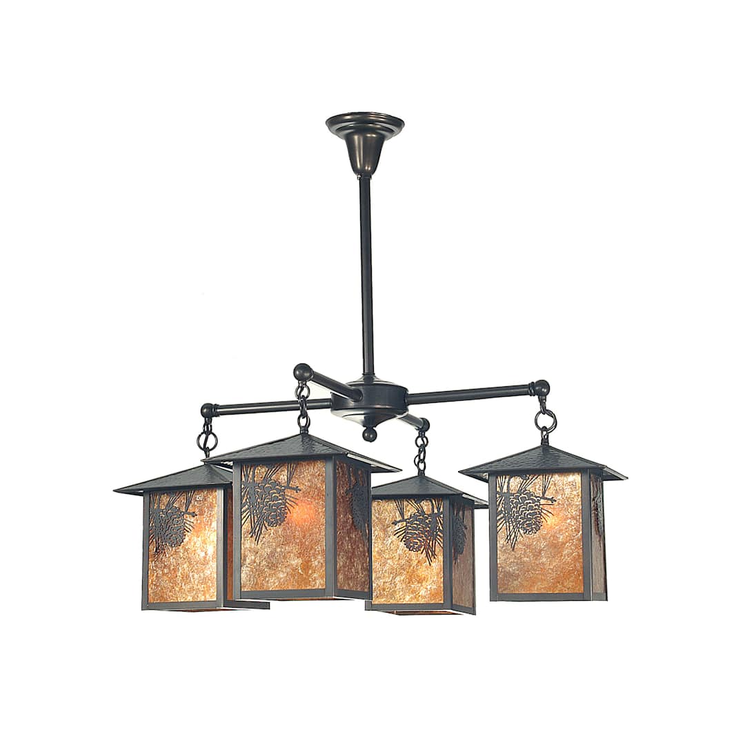 Seneca Winter Pine 4 Light 23-1/2" Wide Chandelier with Brown Glass Shade