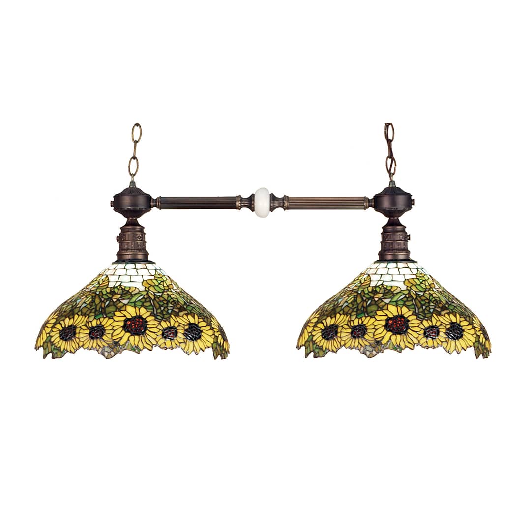 Wild Sunflower 2 Light 35" Wide Linear Chandelier with Tiffany Glass Shade