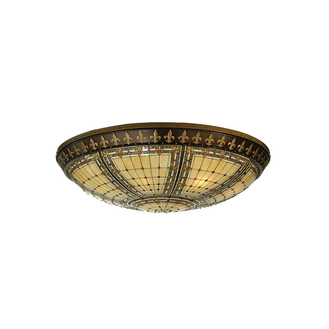 Fleur-de-lis 12 Light 75-1/2" Wide Flush Mount Ceiling Fixture with Tiffany Glass Shade