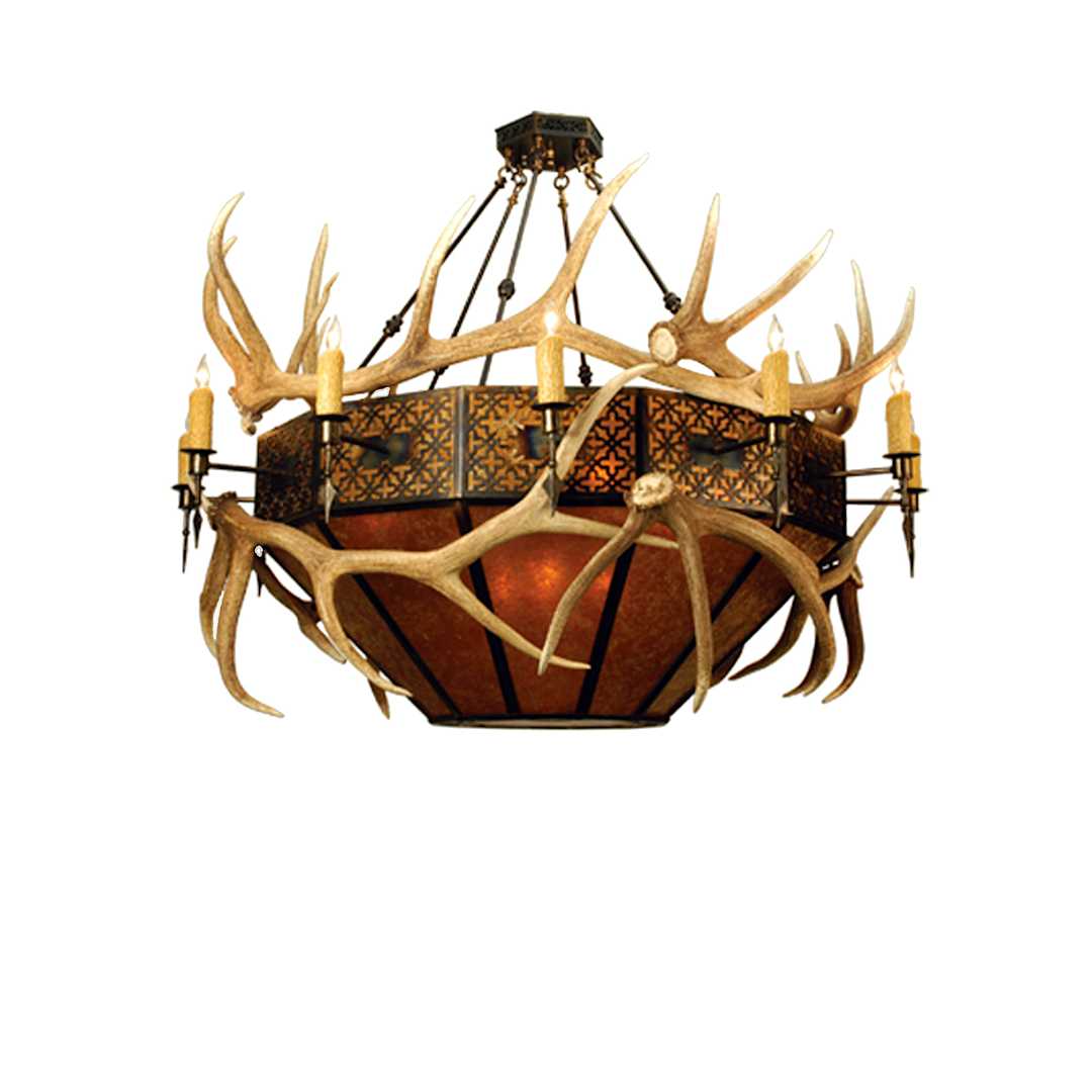 Antlers Elk 10 Light 51" Wide Antler Chandelier with Brown Mica Shade