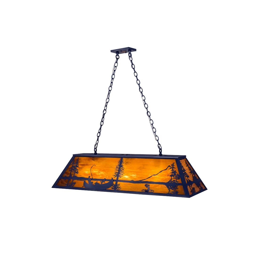 Trout and Fisherman 9 Light 17" Wide Billiard Chandelier with Orange Glass Shade