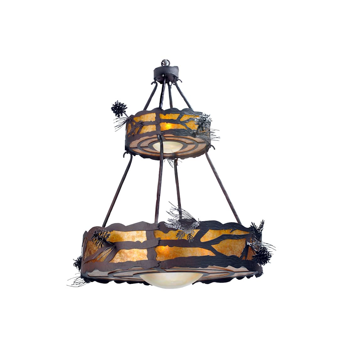 Woodland Pine 7 Light 36" Wide Drum Chandelier with Brown Glass Shade