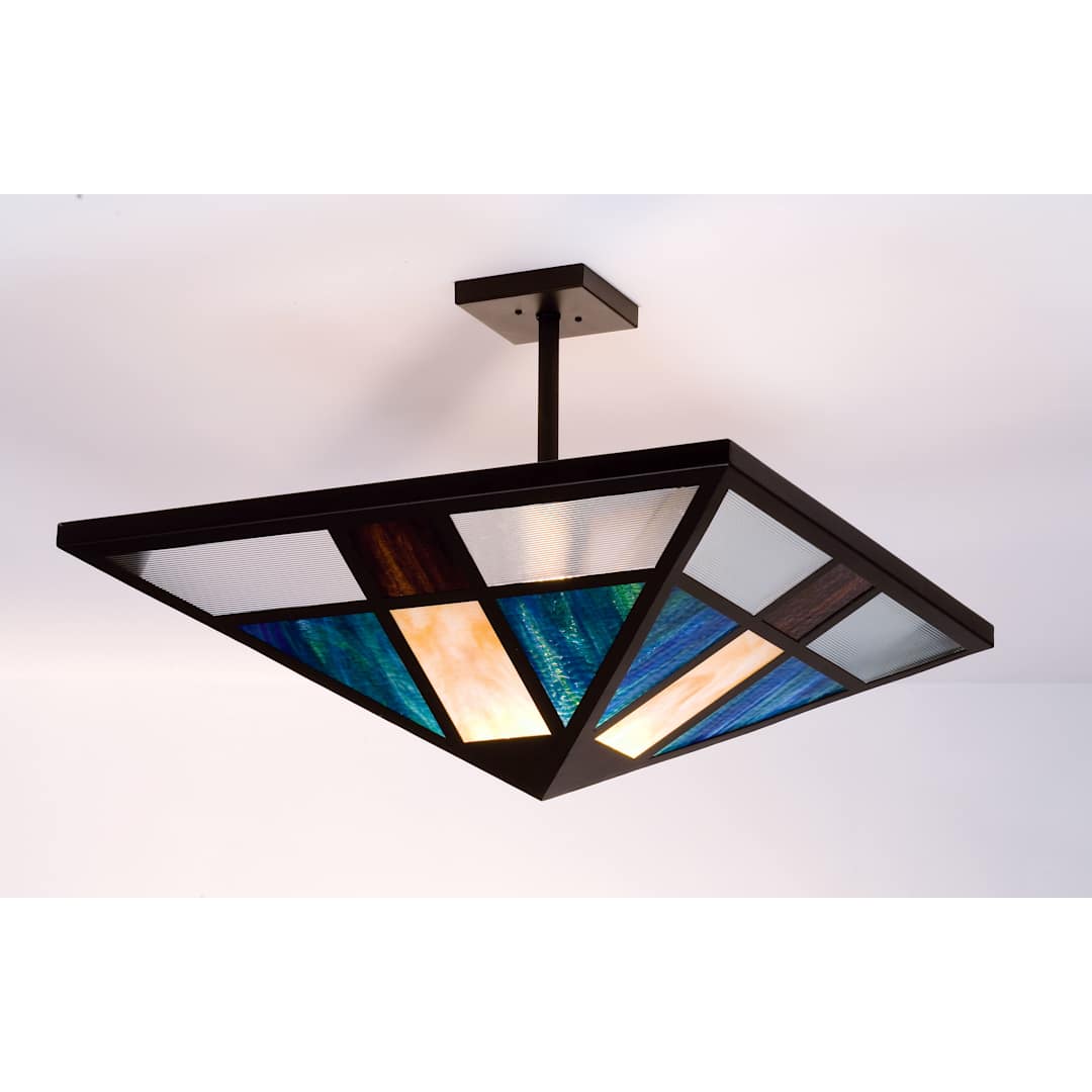 Polaris Single Light 10" Wide Semi Flush Ceiling Fixture with Multi-colored Glass Shade
