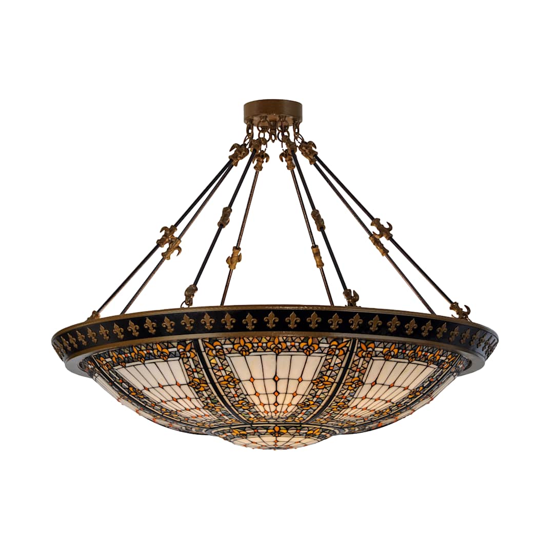 Fleur-de-lis 8 Light 43-1/2" Wide Semi Flush Ceiling Fixture with Tiffany Glass Shade