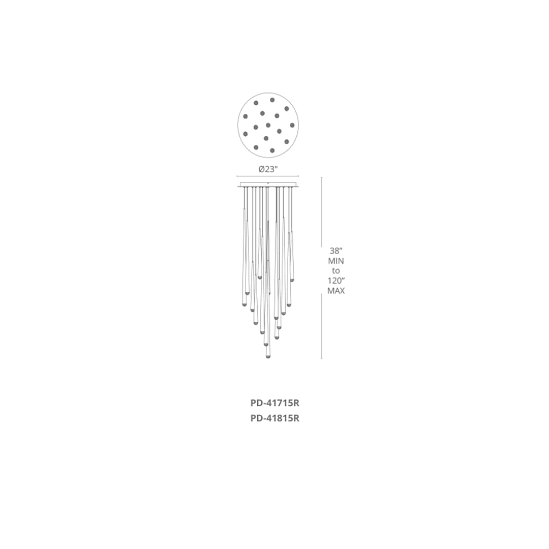 Cascade 15 Light 23" Wide LED Crystal Multi Light Pendant with Frosted Glass Endcap Shades