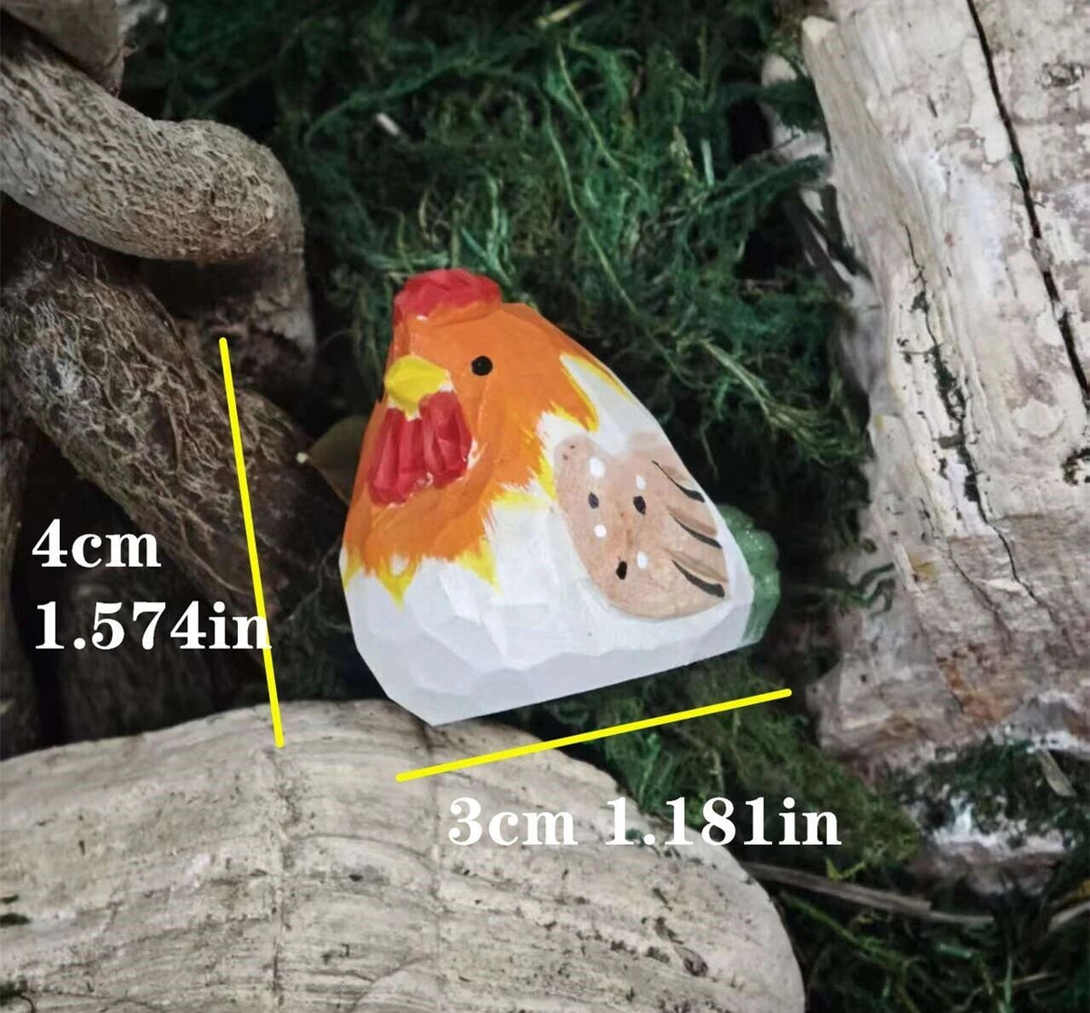 Coonli Hand Carved Wooden Chicken Figurine – Animal Statue (4cm)
