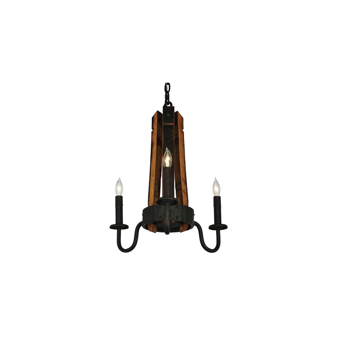 17" Wide Barrel Stave Madera 3 Light Chandelier