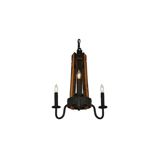 17" Wide Barrel Stave Madera 3 Light Chandelier
