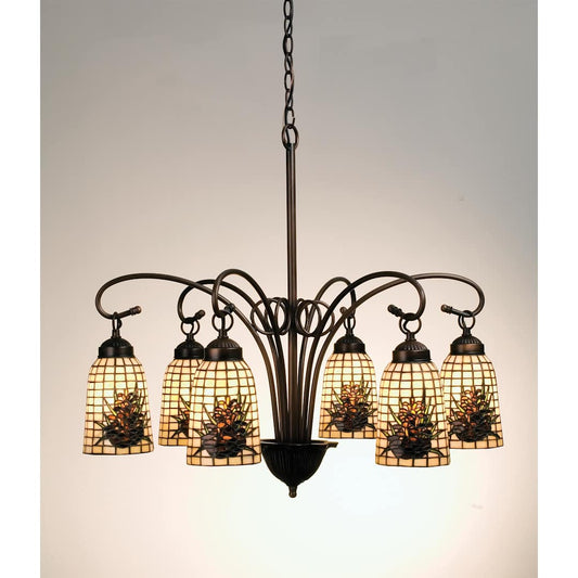 Stained Glass / Tiffany 6 Light Down Lighting Chandelier from the Pinecones Collection