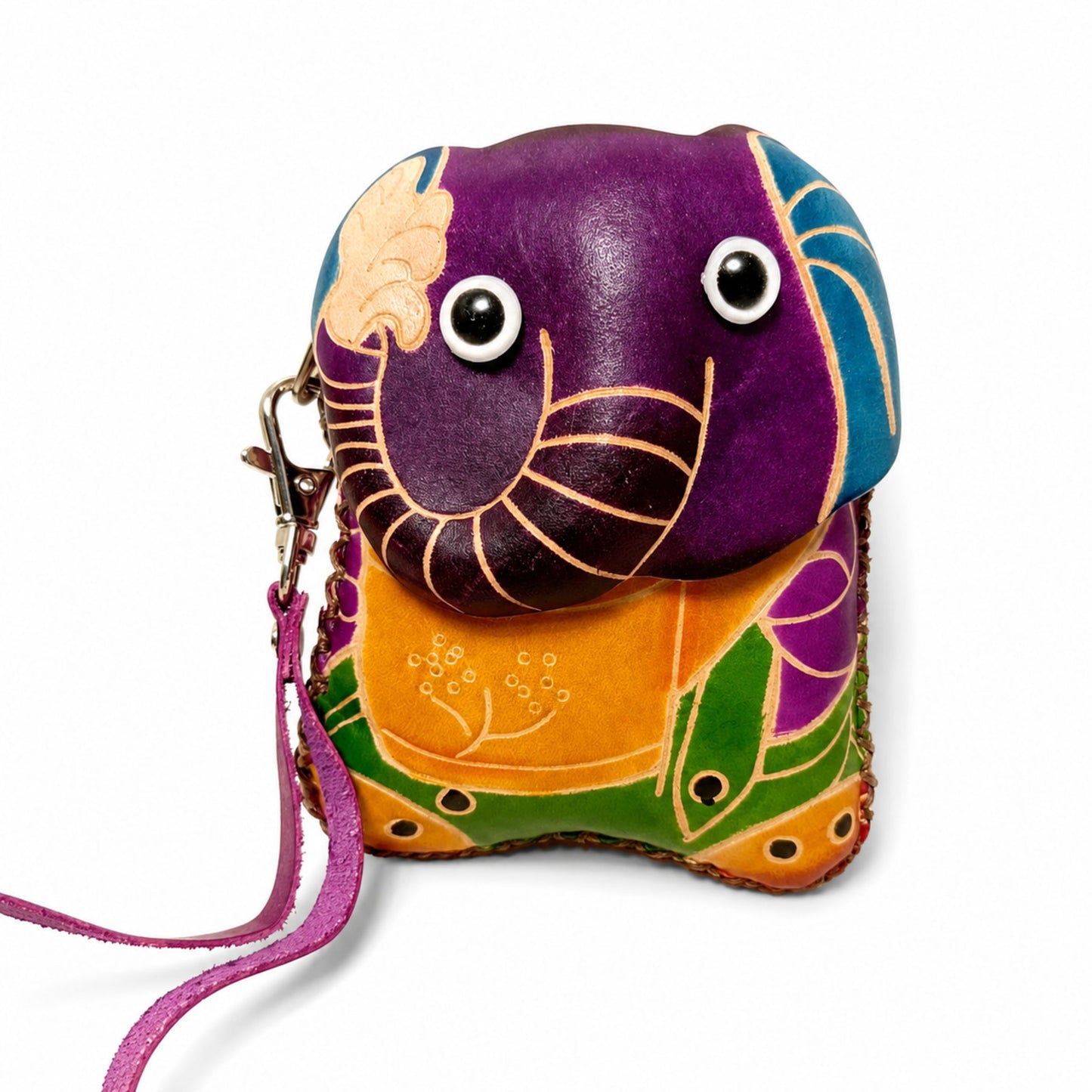 Elephant Pouch for Adults – Purple Cowhide Handmade Coin & Key Holder – 12.5 cm