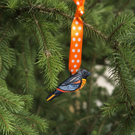 Baltimore Oriole Ornament, Orange Mosaic Bird, Festive Christmas Tree Decoration