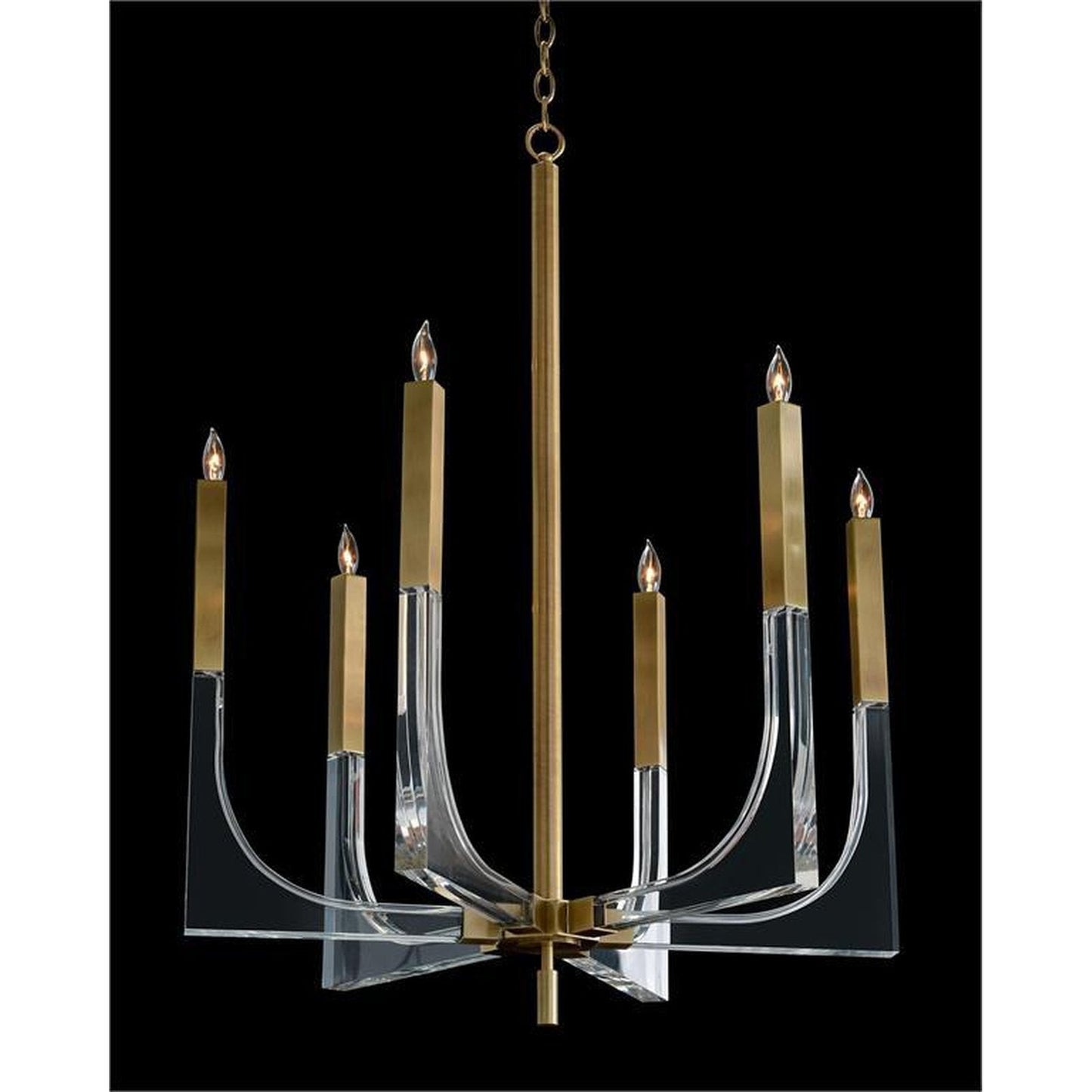 John Richard Acrylic and Brass Six-Light Chandelier