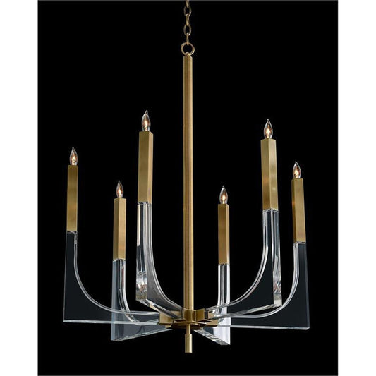 John Richard Acrylic and Brass Six-Light Chandelier