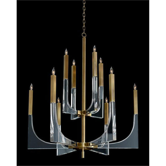 John Richard Acrylic and Brass Ten-Light Chandelier