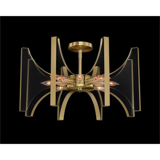 John Richard Genesis: Acrylic and Antique Brass Eight-Light Semiflush