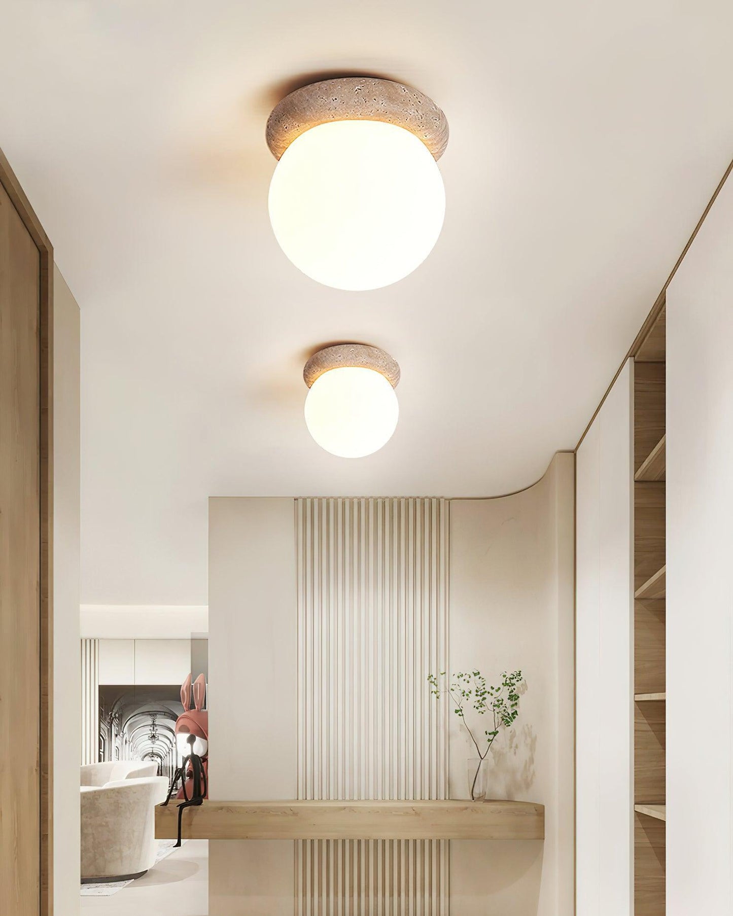 Minimalist Travertine Globe Ceiling Light