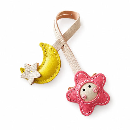 Bag Charm for Adults – Pink Sheepskin Handmade Moon & Star Pendant – 7 Inch 2
