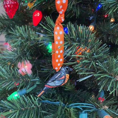 Baltimore Oriole Ornament, Orange Mosaic Bird, Festive Christmas Tree Decoration.
