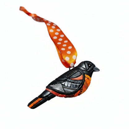 Baltimore Oriole Ornament, Orange Mosaic Bird, Festive Christmas Tree Decoration

