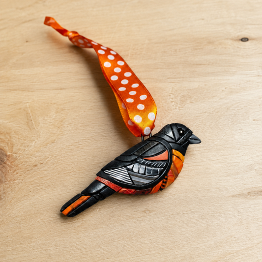 Baltimore Oriole Ornament, Orange Mosaic Bird, Festive Christmas Tree Decoration