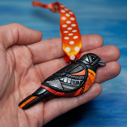 Baltimore Oriole Ornament, Orange Mosaic Bird, Festive Christmas Tree Decoration